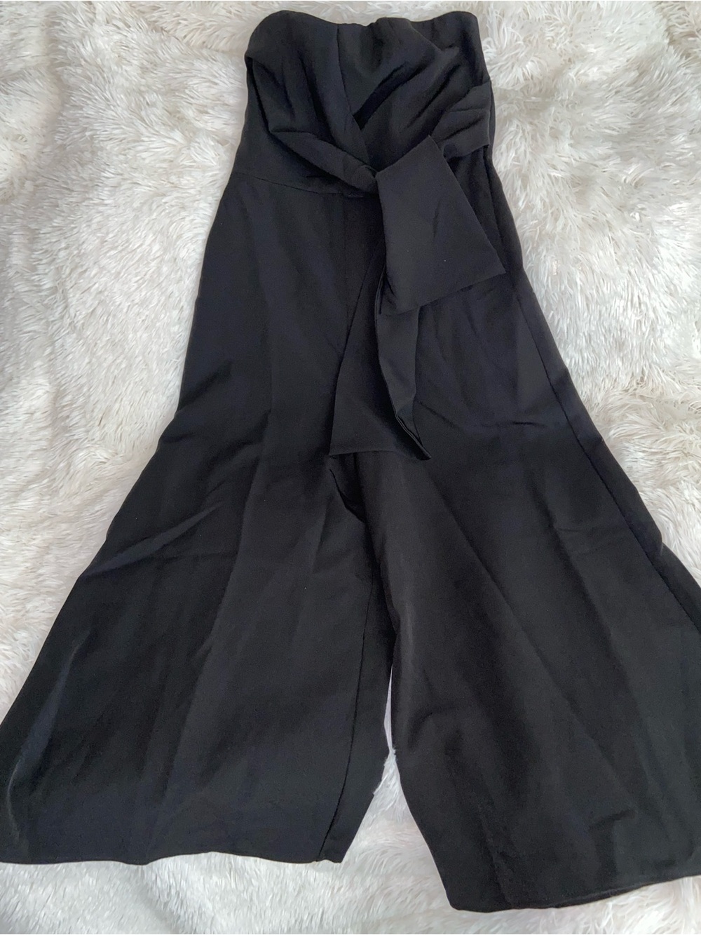 ASOS Strapless Black Wide-Leg Jumpsuit with Waist Tie